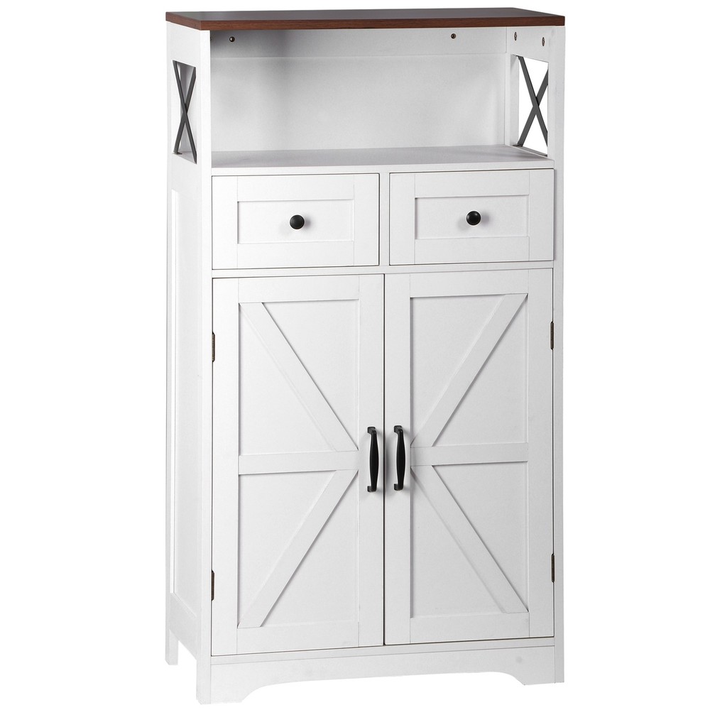 Farmhouse Storage Cabinet Bathroom Floor Cabinet Kitchen Pantry w/ Drawers White