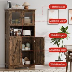 50″ Kitchen Storage Cabinet Pantry Cupboard with 4 Doors & Adjustable Shelves