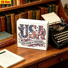 USA 250 Years Of Freedom Wooden Box Sign Patriotic Eagle Flag 4th Of July Decor