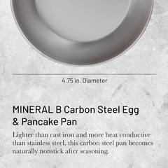 De Buyer 5612.12 Mineral B Round Carbon Steel Egg & Pancake Pan, Nonstick, 4.75″