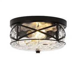 LamQee 9.8 in. 2-Light Black Flush Mount Glass Ceiling Light with Metal Frame