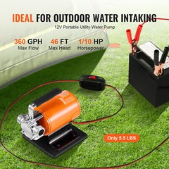 VEVOR Water Transfer Removal Pump Portable Utility Pump 12V 360 GPH 1/10 HP Hose