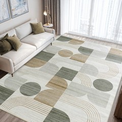 Large Machine Washable 5×7 Area Rug, Soft Modern Geometric Abstract Beige Rug…