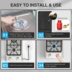Propane Gas Cooktop Built-in 2 Burner Stainless Steel Gas Hob NG/LPG Gas Stove