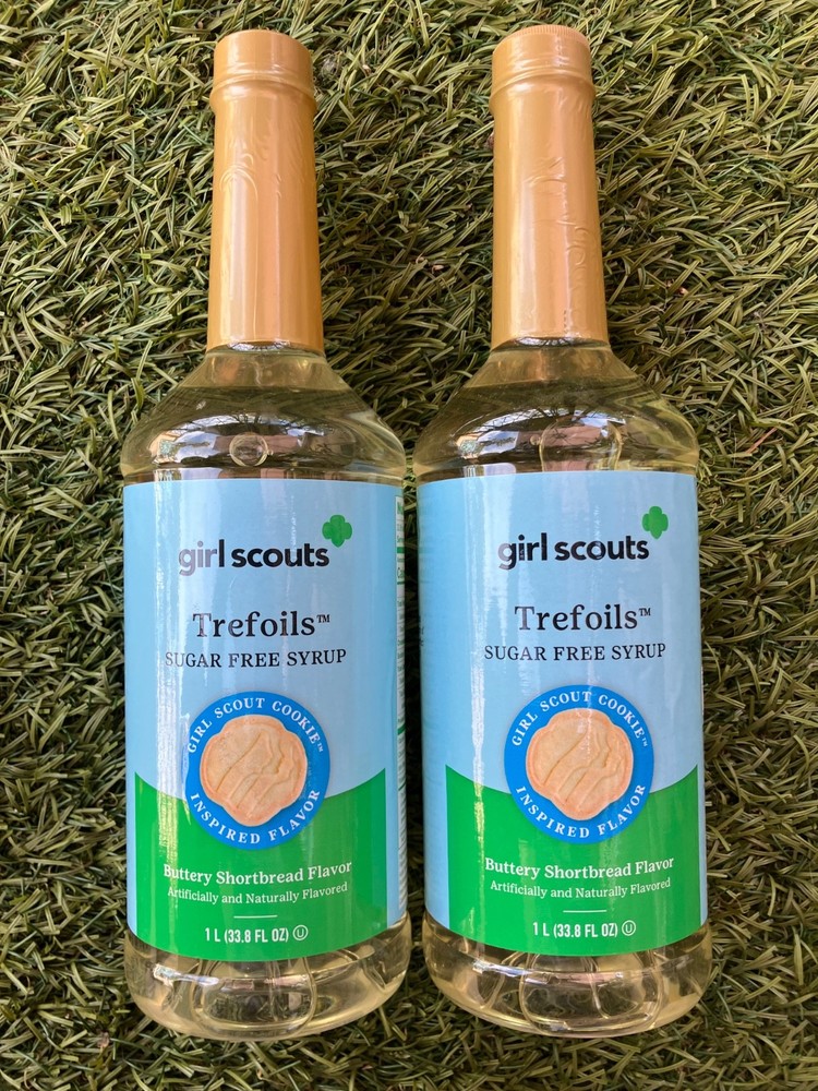 2x 33.8oz GIRL SCOUTS Sugar Free TREFOILS SHORTBREAD SYRUP Coffee Dessert Baking