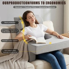 Reading Pillow Set for Adults – Ergonomic Back/Neck Support with Arms & Pockets