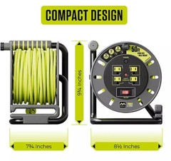 Masterplug 50ft Extension Cord Reel with 4 Sockets & Wall Mount – 13A Power