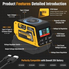 2-in-1 Power Station for Dewalt 20V Battery 300W DC Regulator 220W AC Inverter