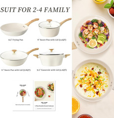 Nonstick Ceramic Cookware Set, 7-Piece Cream White Non-Toxic Pots and Pans Set,
