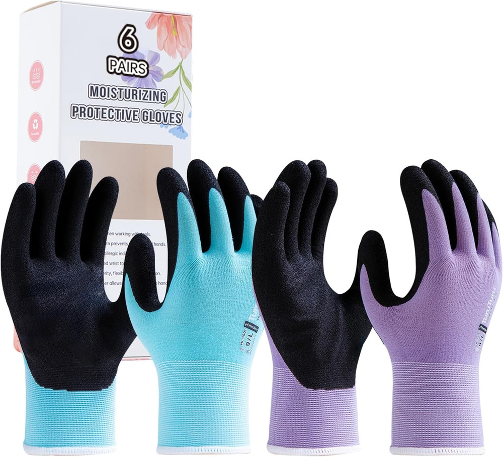 Gardening Gloves for Women, 6 Pairs, Hyaluronic Acid Moisturizing Gloves, Breath