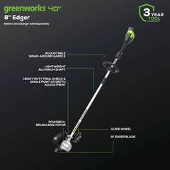 Greenworks 40V 8 Inch Cordless Edger (Brushless Motor) ED40L00–Tool Only