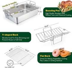 Roasting Pan, 16 x 11.5 Inch Stainless Steel Turkey Roaster with V-shaped & F…