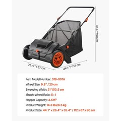 VEVOR Lawn Sweeper Push Leaf Grass Collector 21″ 3.5 Cu. Ft. Capacity Adjustable