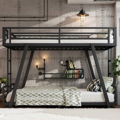 Twin XL Over Twin XL Bunk Bed, Heavy Duty Metal Bunk Bed for Adults Black Bed