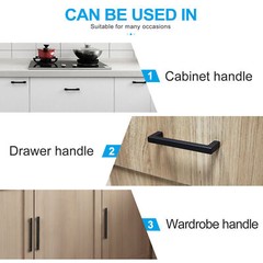 Matte Black Square Modern Cabinet Handles Pulls Kitchen Drawer Stainless Steel
