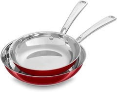 KitchenAid Stainless Steel 8″ and 10″ Skillet Griddle Pan Cookware, Red