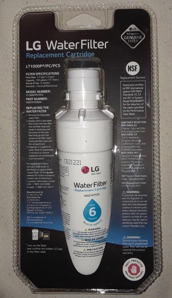 One Sealed Genuine LG Water Filter Replacement Cartidge # LT1000P/PC NSF/ANSI 53