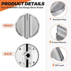W10594481 Stainless Steel Stove knob for Whirlpool Gas Cooktop Range/Oven