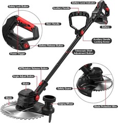 4.6lbs Brush Cutter with Metal Blades – 2 Batteries
