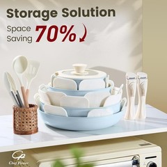 Light Blue Ceramic Nonstick Cookware Set 19pcs – Oven Safe