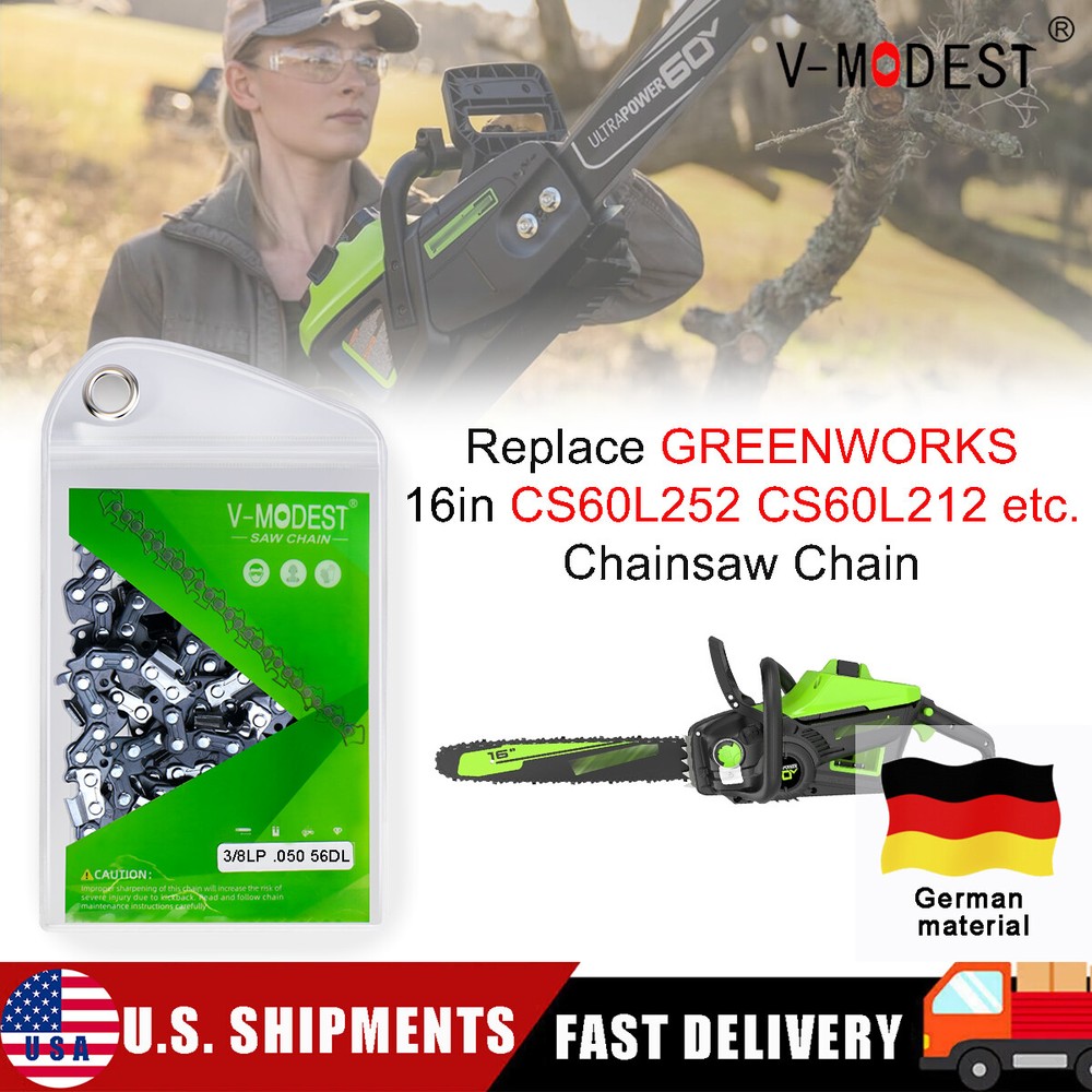 Replace 16″ GREENWORKS 60V CS60L252 CS60L212/210 Chainsaw Chain 3/8″LP .050 56DL