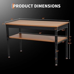 48×24 in Adjustable Height Workbench 2500LBS Heavy-Duty Work Bench Table Garage