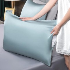Aqua Blue Mulberry Silk Pillowcase Soft Breathable Anti-aging Hidden Zipper