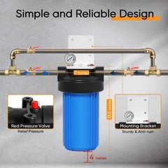 PUREPLUS 1-Stage Whole House Water Filter,with Universal Housin,for Well Water