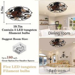 20 inch Black Modern Caged LED Ceiling Fan with Light Flush Mount Remote Control