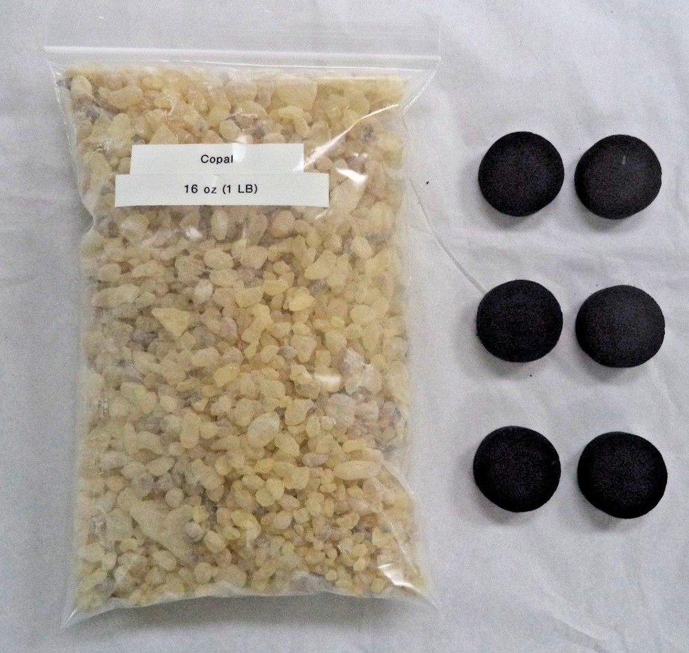 Natural Granular ‘A’ Grade White Copal Resin Incense: 1 lb + 6 Charcoal Tablets