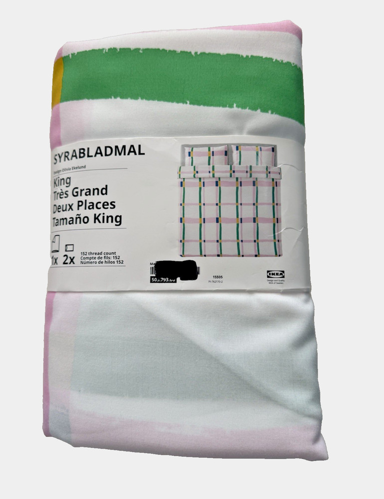 IKEA SYRABLADMAL King Duvet Cover + 2 Pillowcases Multicolor Check New