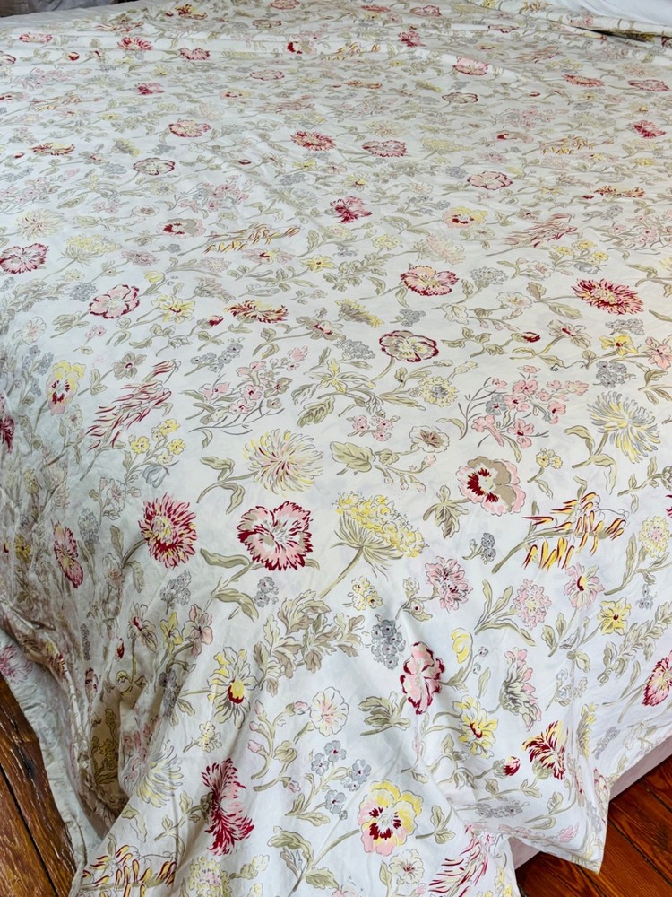 POTTERY BARN PRETTY!! FLORAL PINK WHITE YELLOW BOTANICAL COTTON DUVET COVER FULL