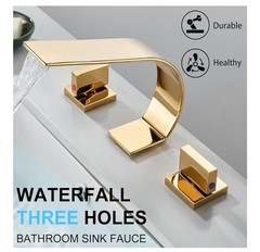 Becola Gold Color Wide Spread Faucet Modern Low Arch Thin New