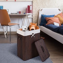 Costway Rectangle Bamboo Hamper Laundry Basket Washing Cloth Bin Lid Brown