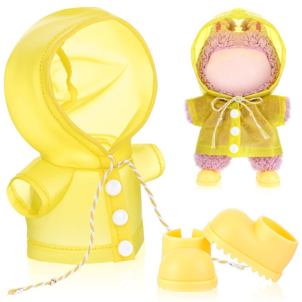 17cm Doll Yellow Raincoat with Mini Rainboot Shoes Adorable Doll Raincoat Clo…