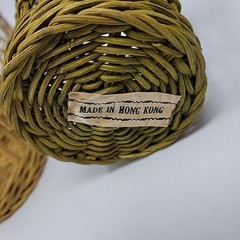 6 Vintage Boho Wicker Rattan Cup Glass Holders Handles Garden Party 3.25” Tiki