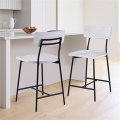 Comfort Pointe Bari 24.25″ Metal/Wood Counter Stool in Whitewash/Black