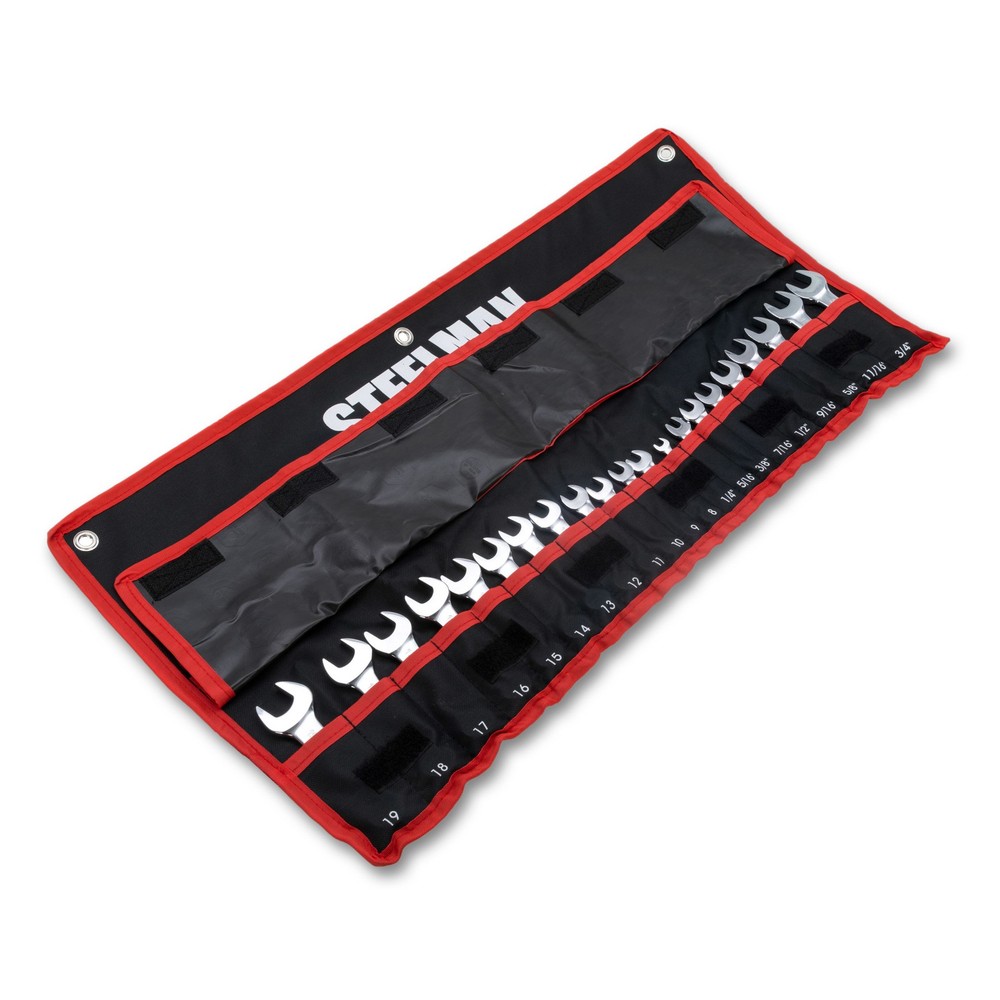 STEELMAN 21-PC Metric SAE Stubby Combination Wrench Set with Tool Roll, 82576