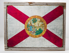 Florida State Flag Metal Sign Framed on Rustic Wood, Americana, Rustic Décor