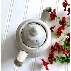 Vintage Chippy Ironstone Teapot Lidded Classic White Stained Crazed