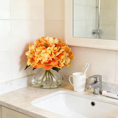 9.8 In. Orange Artificial Peonies Floral Arrangement in Glass Vase