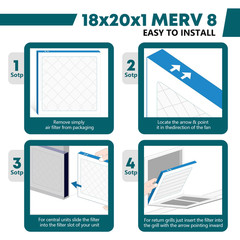 18x20x1 MERV 8 Pleated AC Furnace Air Filters MPR 600, For Home HVAC