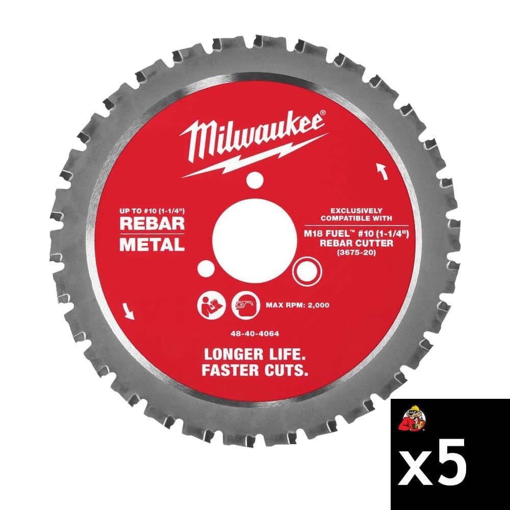 Milwaukee 48-40-4065 #10 1-1/4in Rebar Cutting Blade 5-Pack Carbide
