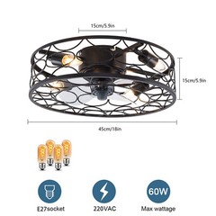 18.5″ Flush Mount Ceiling Fan with Light Pendant Lamp With Remote Control 60W