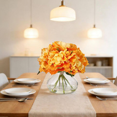 9.8 In. Orange Artificial Peonies Floral Arrangement in Glass Vase
