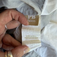 PBT Pottery Barn Teen Twin XL Sheet Set Flat Fitted Pillowcase White Gray Trim