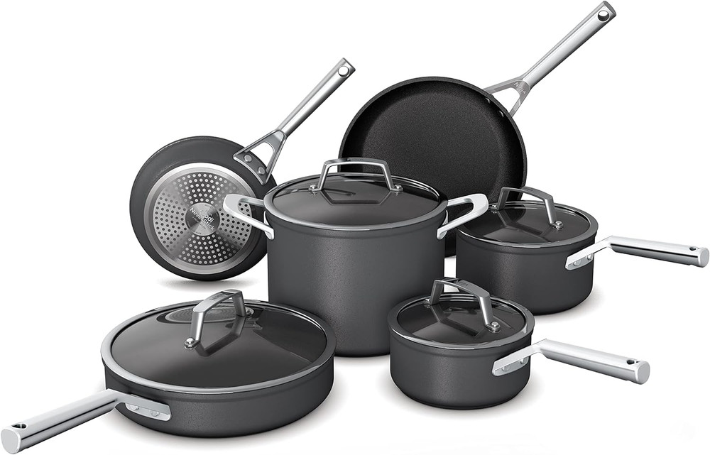 Neverstick Premium 10-Piece Nonstick Cookware Set, Oven Safe, Slate Grey