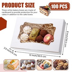 100 Pcs Bakery Boxes 12 x 8 x 2.5 Inch Rectangle Cookies Boxes with Windows f…