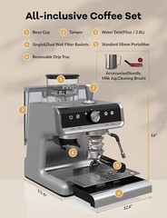 Espresso Machine with Grinder 20 Bar Espresso Coffee Maker Latte w/Milk Frother