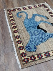 Turkish Rug,Turkish Hunting Rug,Turkish Village Lion Bohemian Rug, 3×4.6 Ft